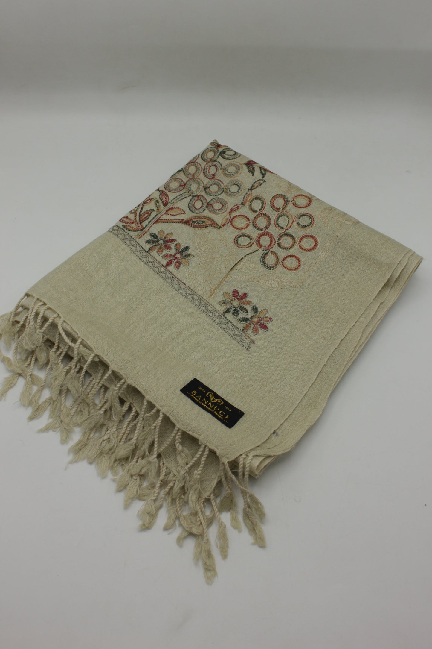 PREMIUM QUALITY SAND  MULTI COLOR EMBROIDERED WOOLEN SHAWL FOR WOMEN