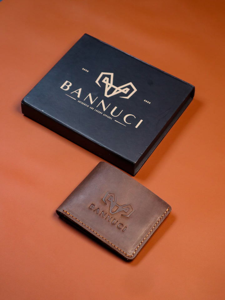 Premium Hand-Made Chestnut Brown Distressed Leather Men's Wallet by BANNUCI