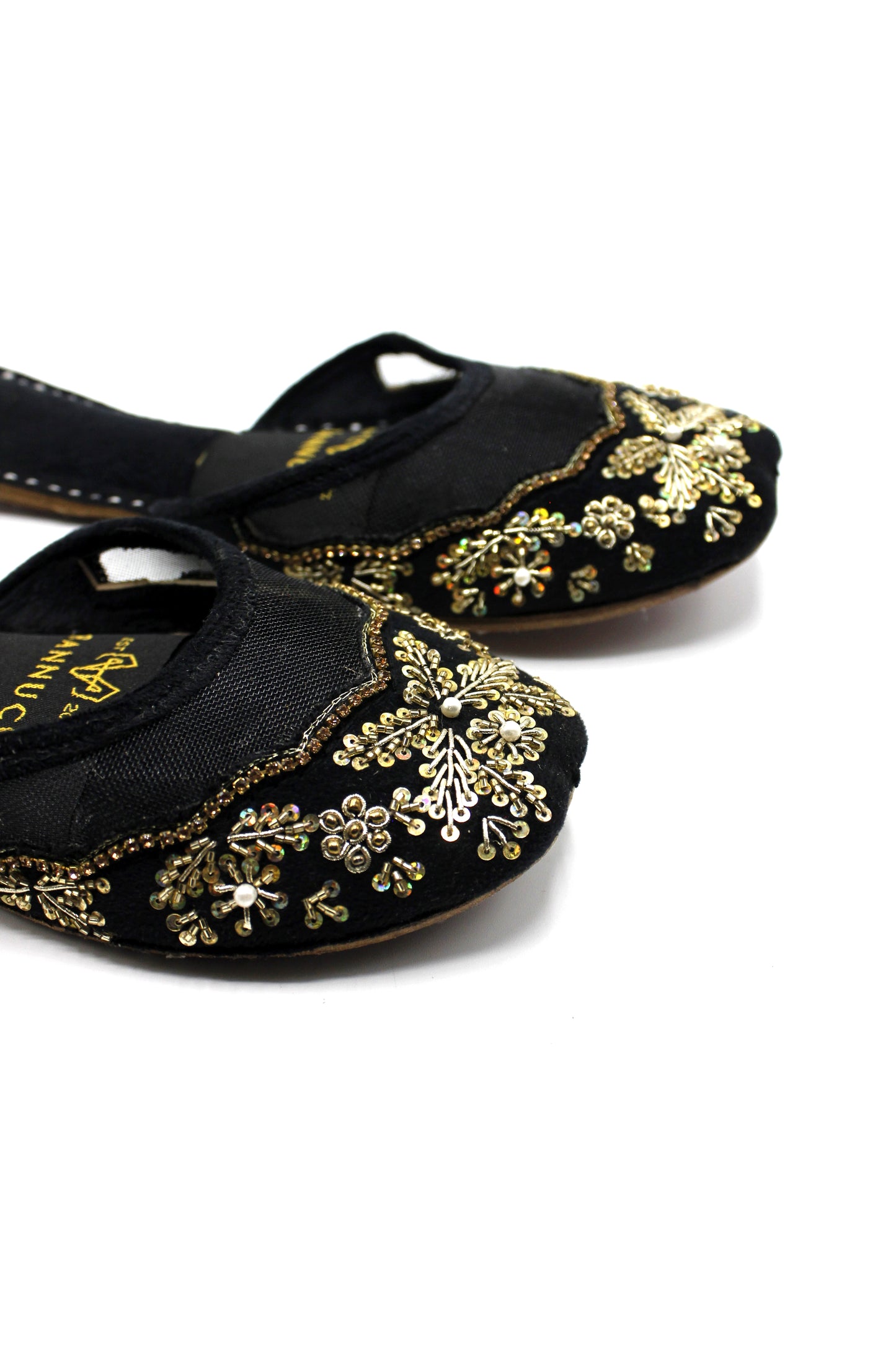 Premium Quality Back less Black Net Embellished Khussas