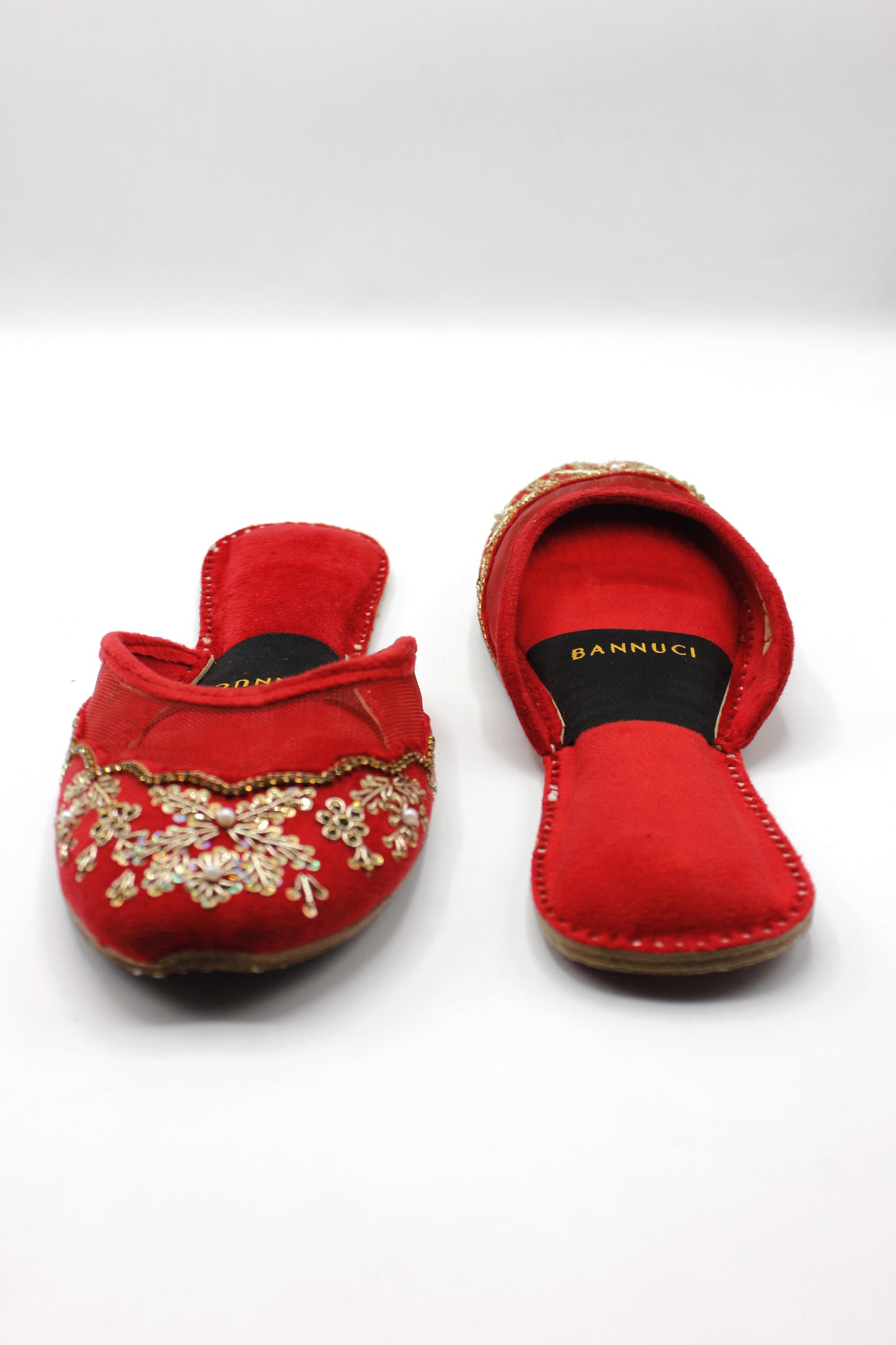 Premium Quality Back less Red Net Embellished Khussas