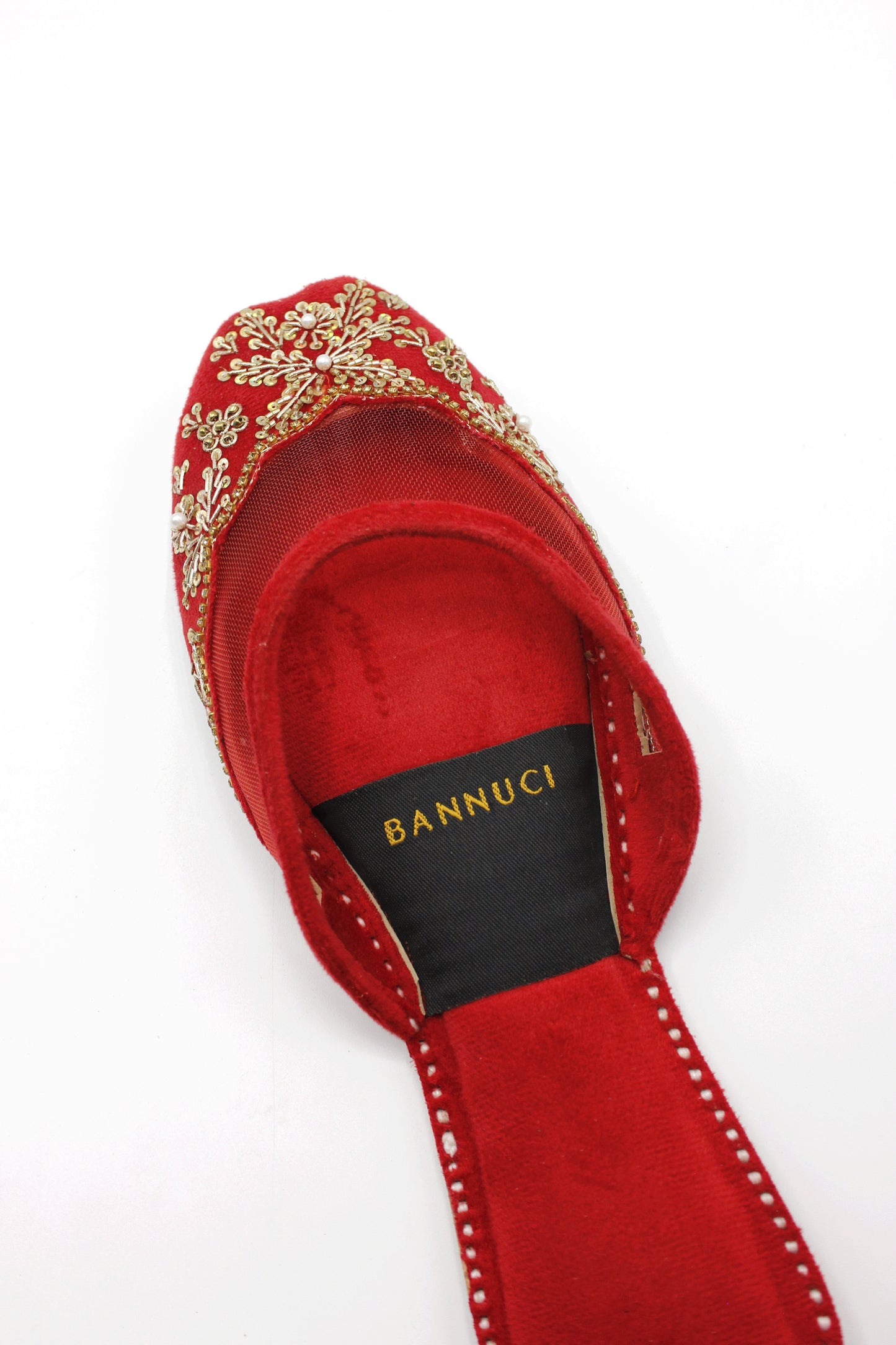 Premium Quality Back less Red Net Embellished Khussas