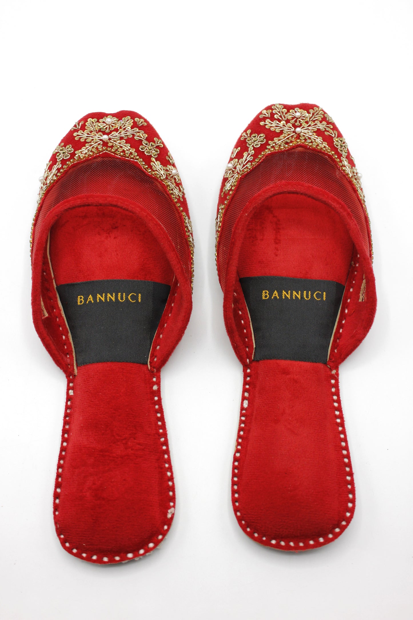 Premium Quality Back less Red Net Embellished Khussas