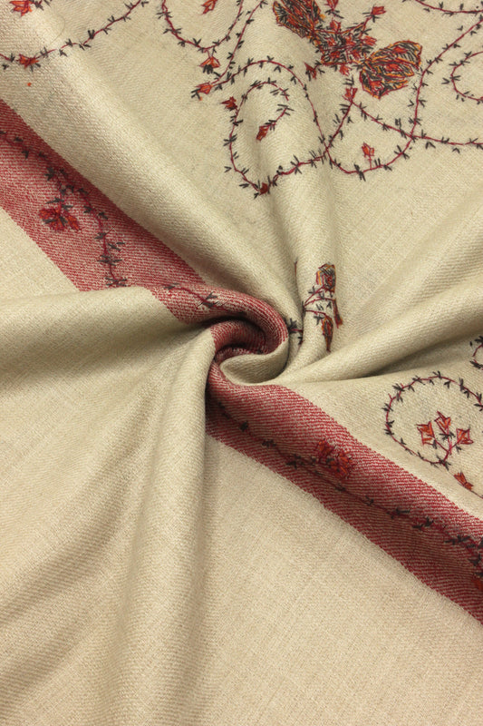 Premium Quality Beige with Red Embroidery  Pashmina Cashmere Shawl
