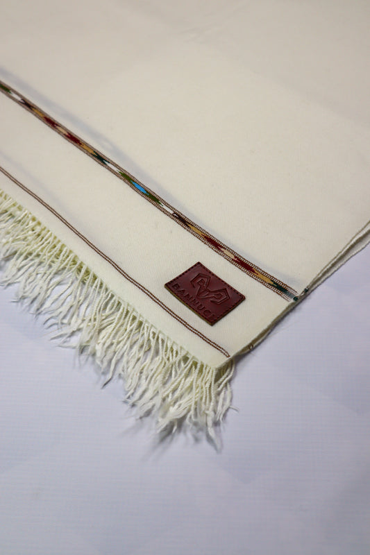 Premium Quality Double Fiber Blue Striped Off White Pure Woolen Shawl