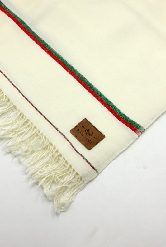 Premium Quality Double Fiber PTI Striped Off White Pure Woolen Shawl
