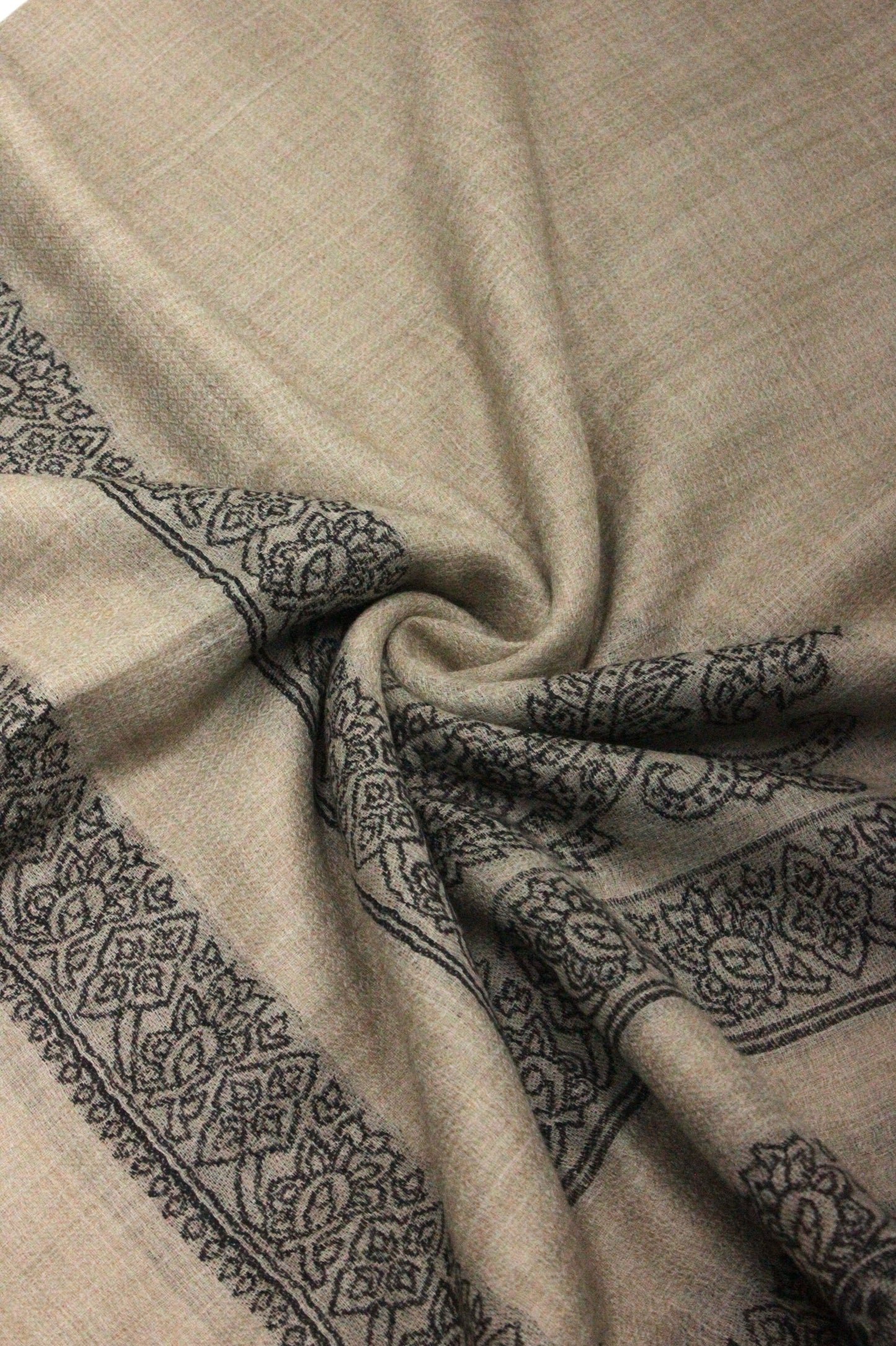 Premium Quality Extremely Soft Light Brown With Black Border Pashmina Cashmere Shawl