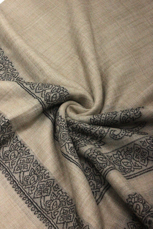 Premium Quality Extremely Soft Light Brown With Black Border Pashmina Cashmere Shawl