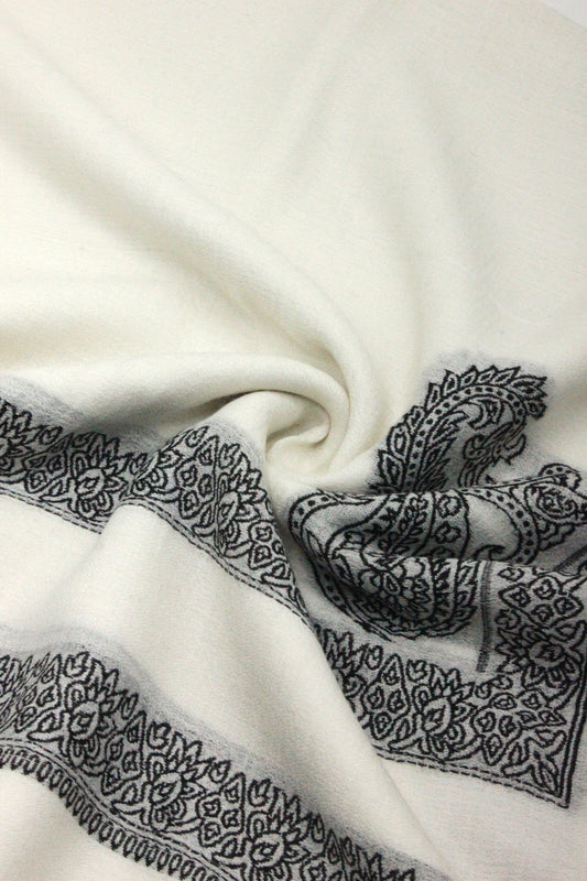 Premium Quality Extremely Soft Off White With Black Border  Pashmina Cashmere Shawl