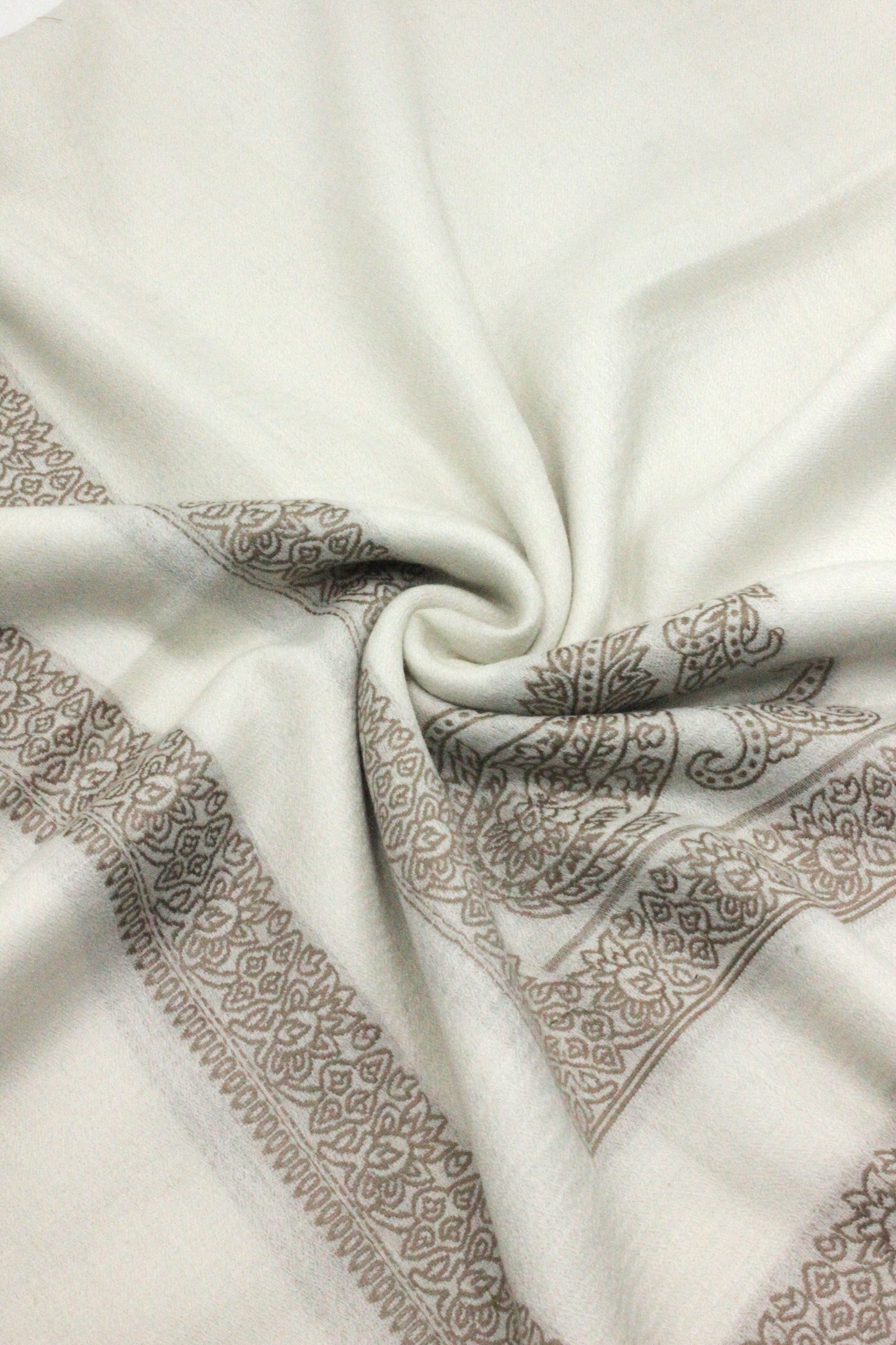 Premium Quality Extremely Soft Off White With Brown Border  Pashmina Cashmere Shawl