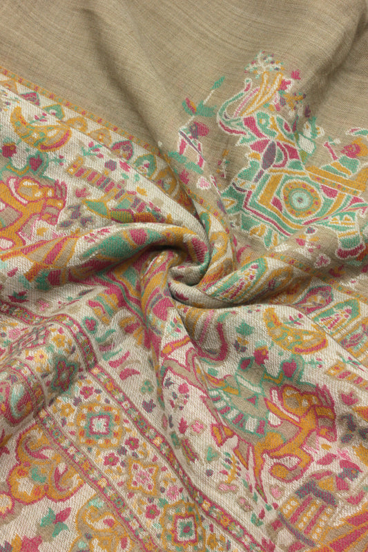 Premium Quality Light Beige Multi Color Woven Pashmina Cashmere Shawl