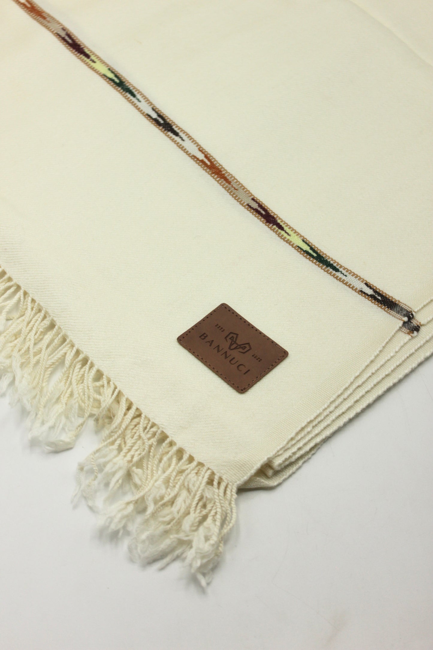 Premium Quality Off White Black Border Pure Woolen Shawl By Bannuci