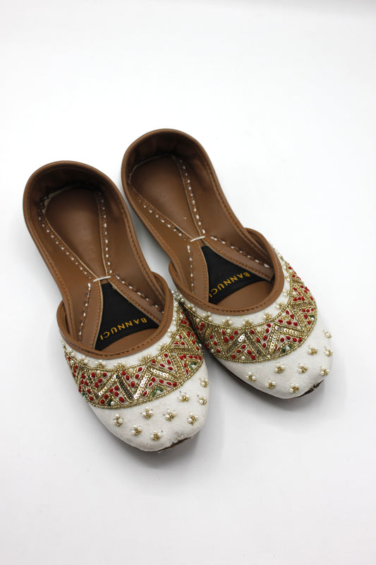 Premium Quality Off White Multi Color Pearl Embellished Khussas