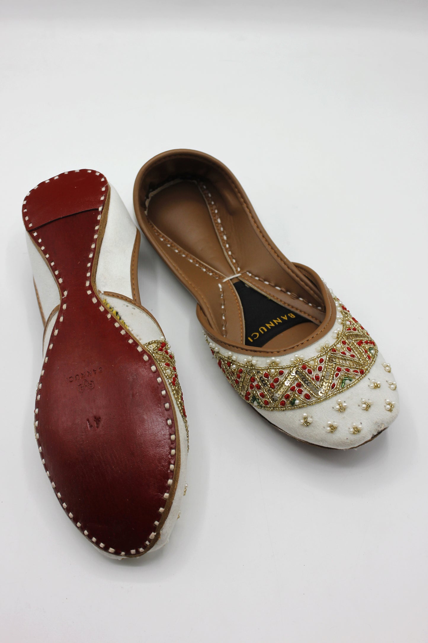 Premium Quality Off White Multi Color Pearl Embellished Khussas