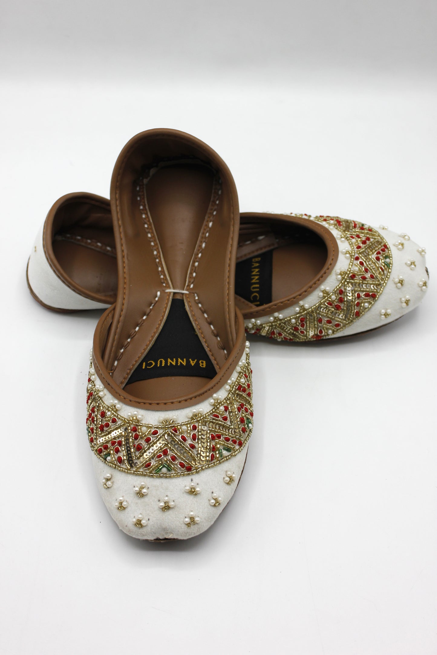 Premium Quality Off White Multi Color Pearl Embellished Khussas