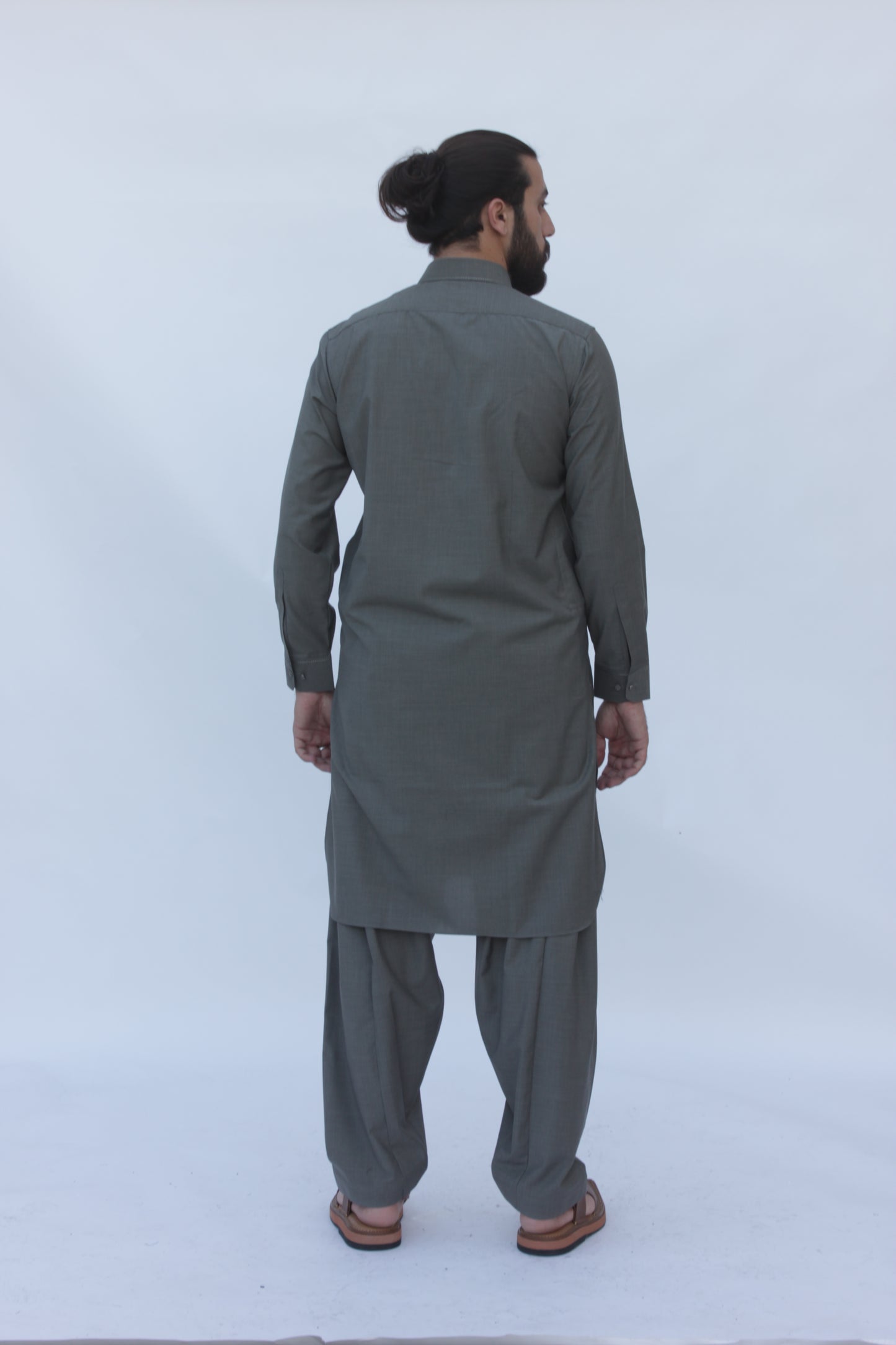 Premium Quality Olive Gray Kameez Shalwar