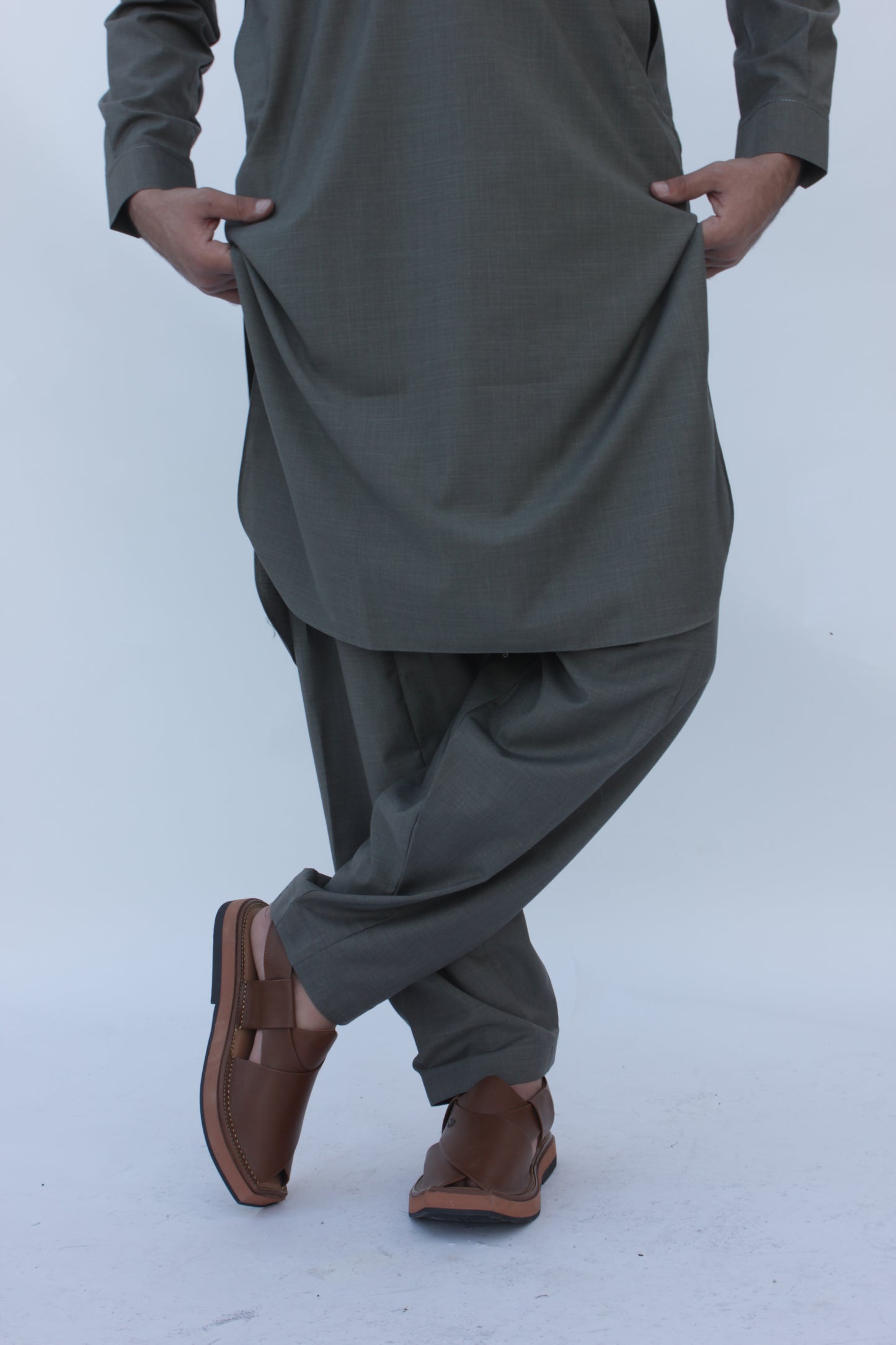 Premium Quality Olive Gray Kameez Shalwar
