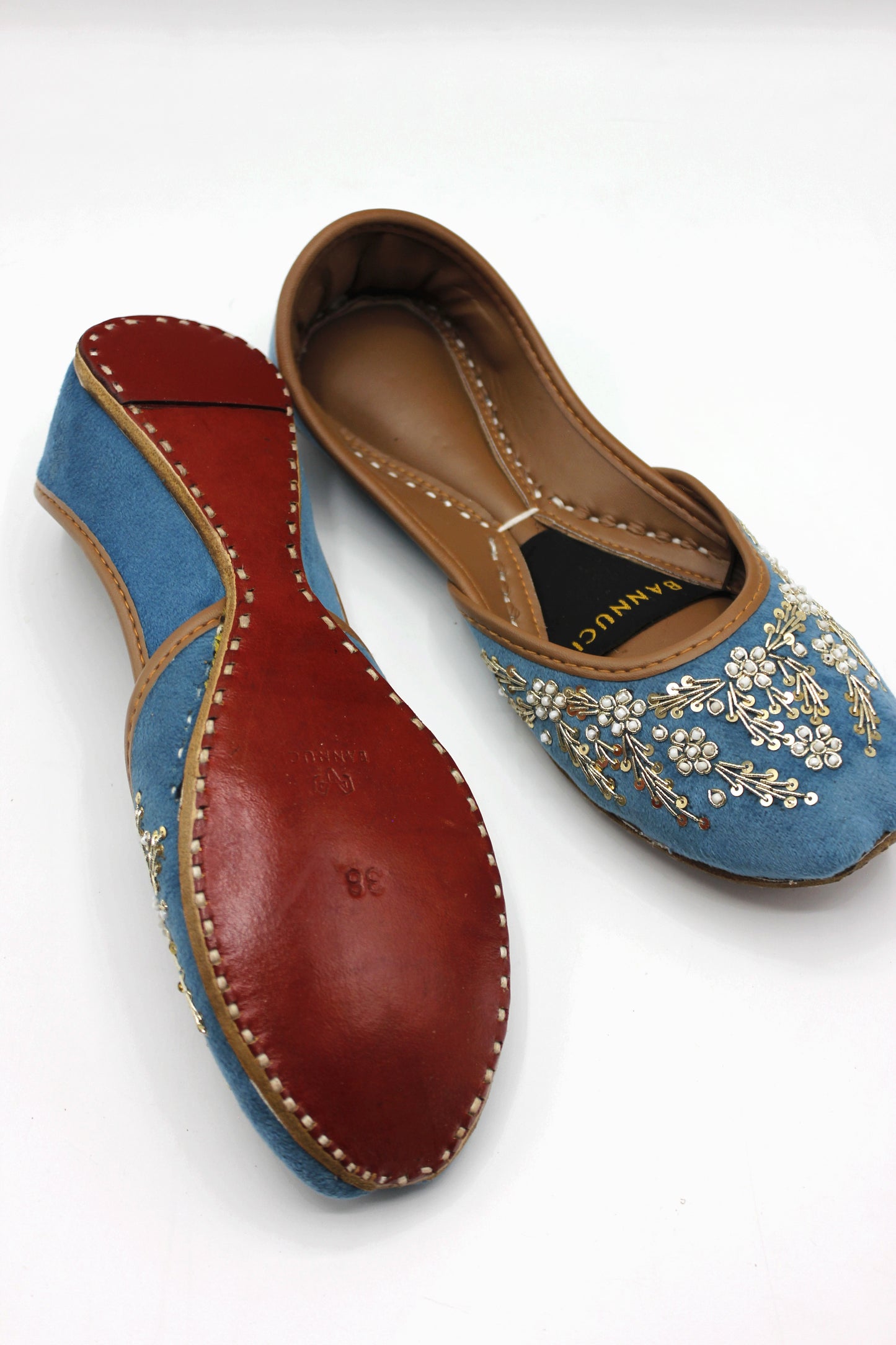 Premium Quality Sky Blue Embroidered Khussas