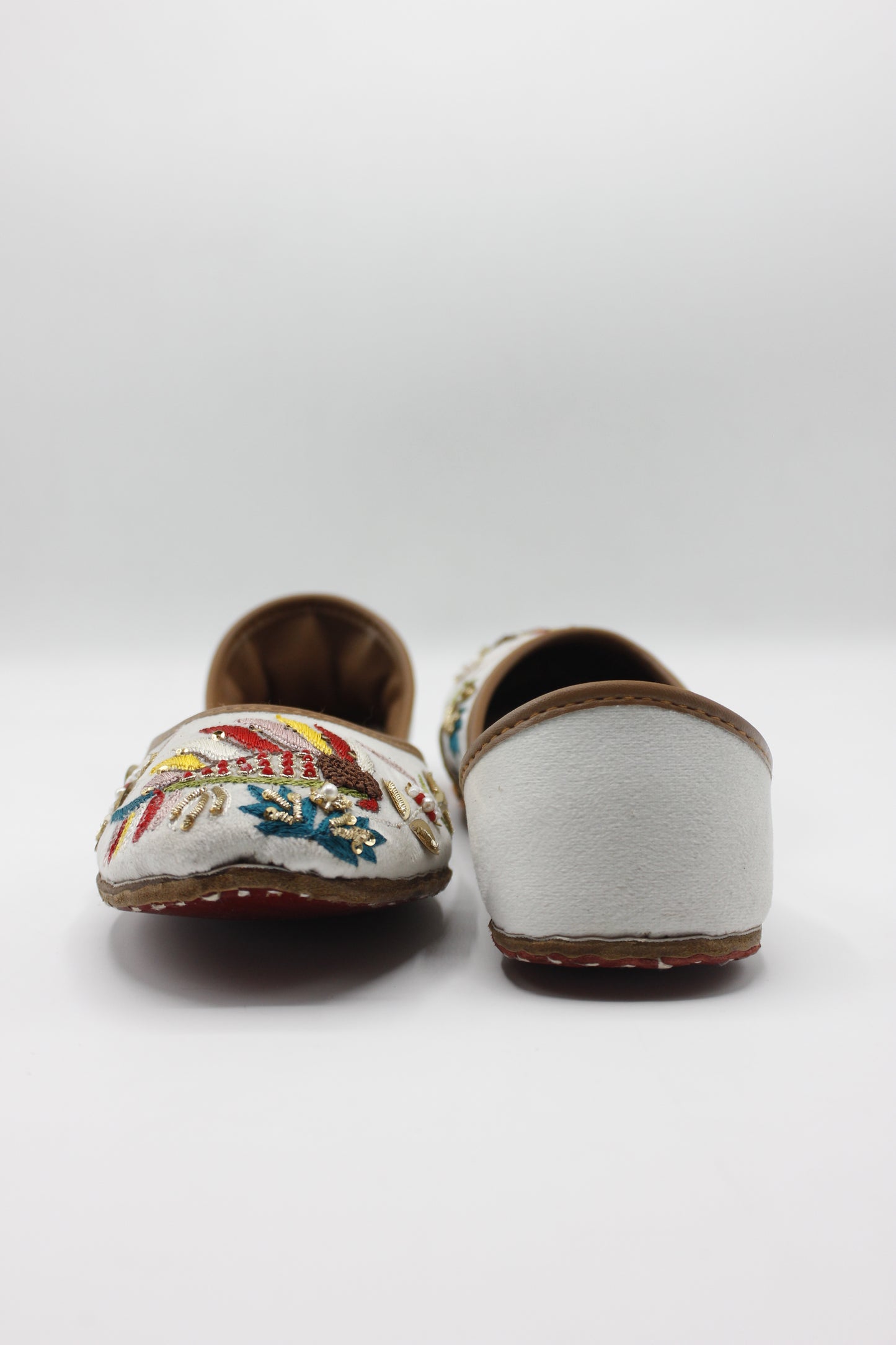 Premium Quality White Multi Color Embroidered Khussas