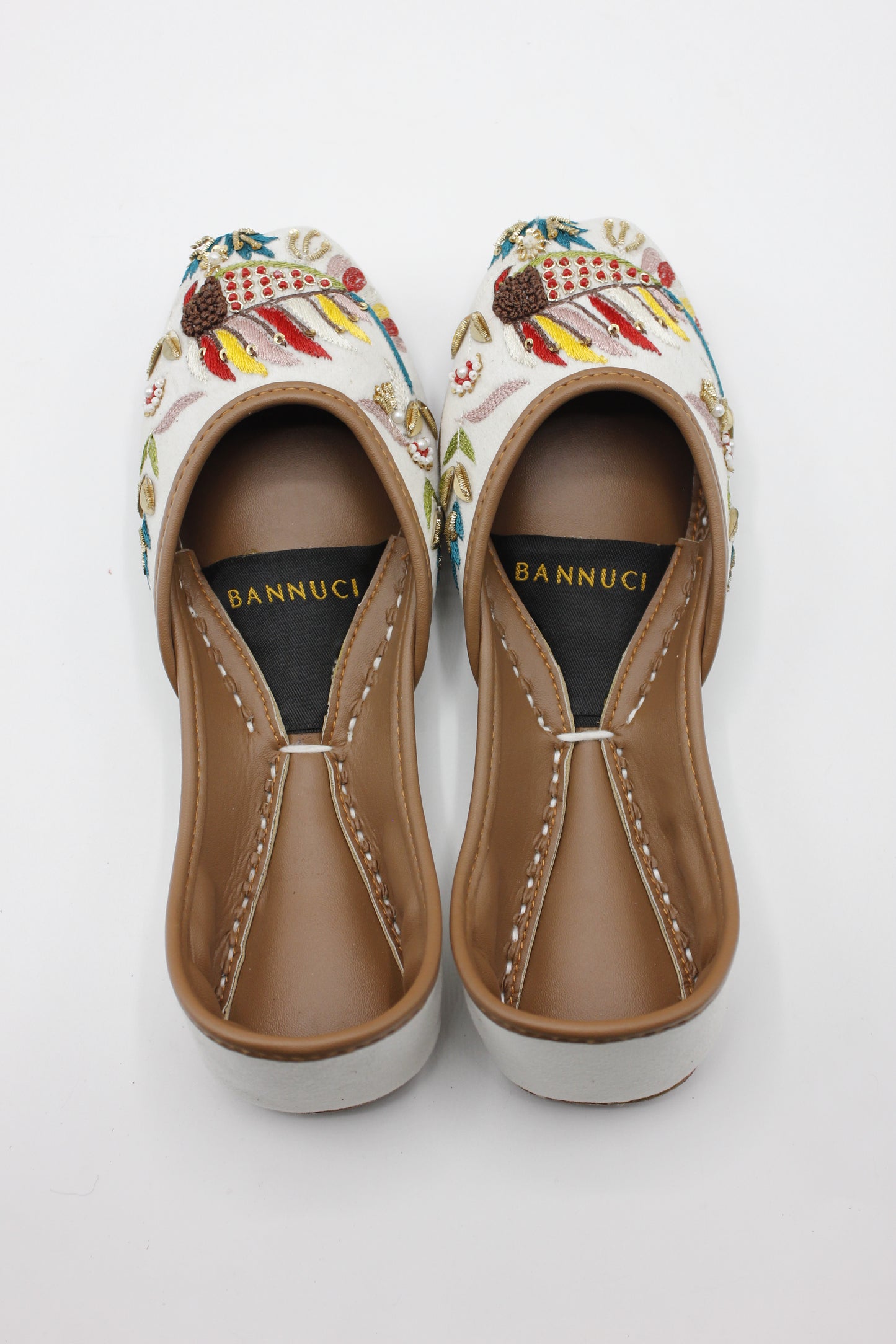 Premium Quality White Multi Color Embroidered Khussas