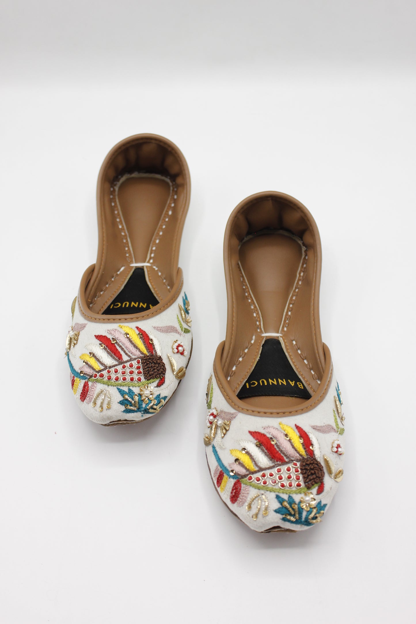 Premium Quality White Multi Color Embroidered Khussas