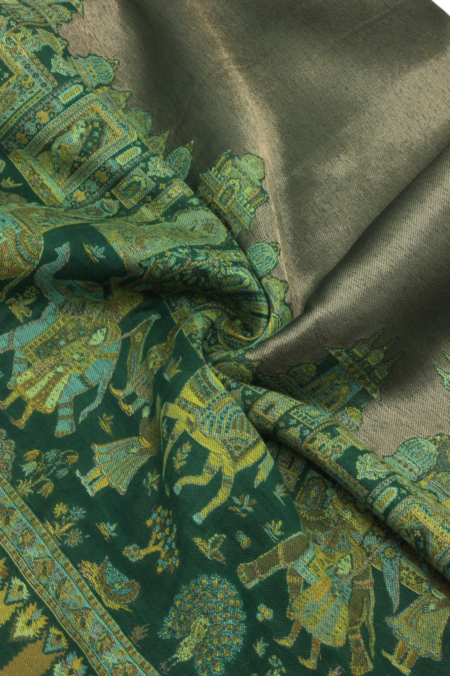 Premium Quality perrot green multi color Woven Pashmina Cashmere Shawl